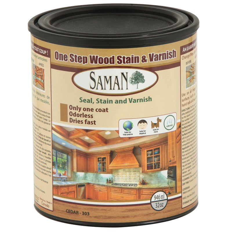 SamaN Interior One Step Wood Seal, Stain and Varnish â€“ Oil Based Odorless Dye - Protection for Furniture and Fine Wood (Cedar SAM-303, 32 oz) - Image 1